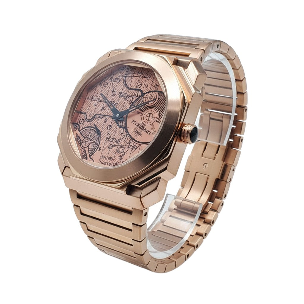 Rose Gold  Sketch Watch with Blueprint Dial — Bvlgari Style
