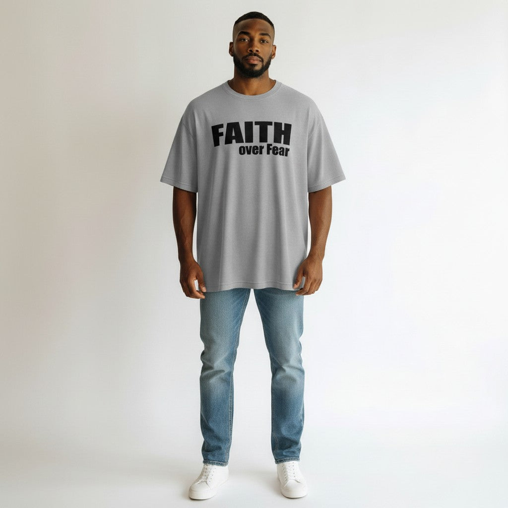 Faith Over Fear Oversized Graphic Tee – Grey