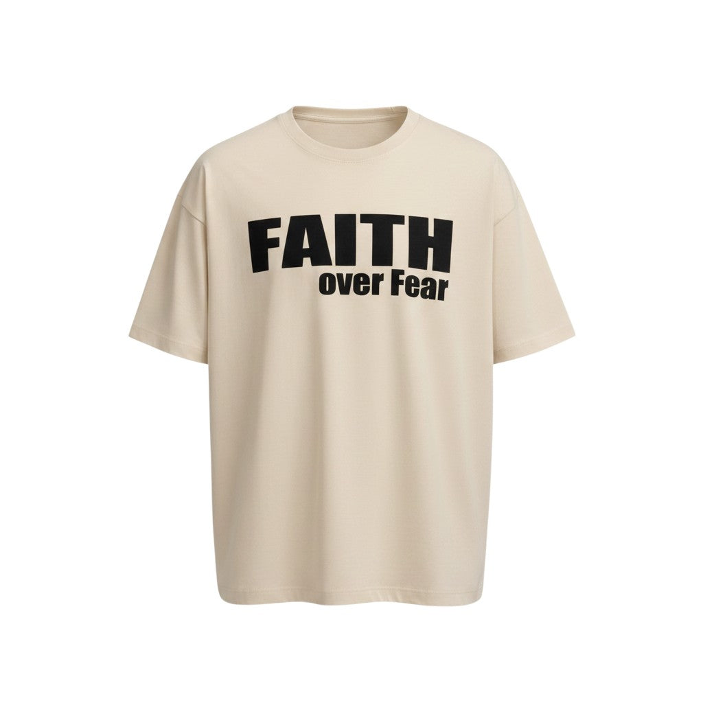 Faith Over Fear Oversized Graphic Tee – Beige