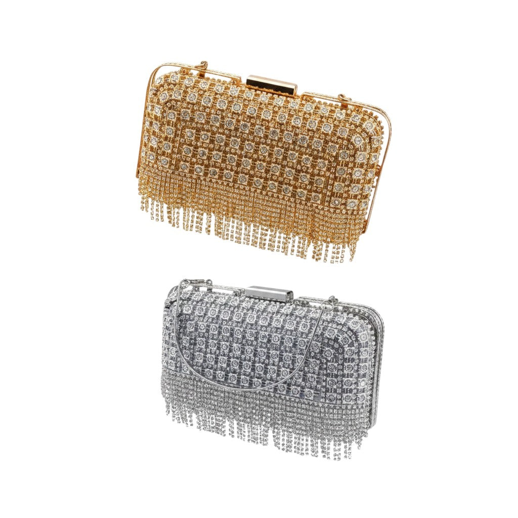 Crystal Heart Rhinestone Evening Bag – Silver