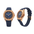 Rose Gold Navy Blue Dial Rubber Strap Men's Luxury Watch