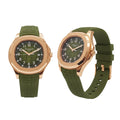 Rose Gold Olive Green Dial Rubber Strap Men's Luxury Watch