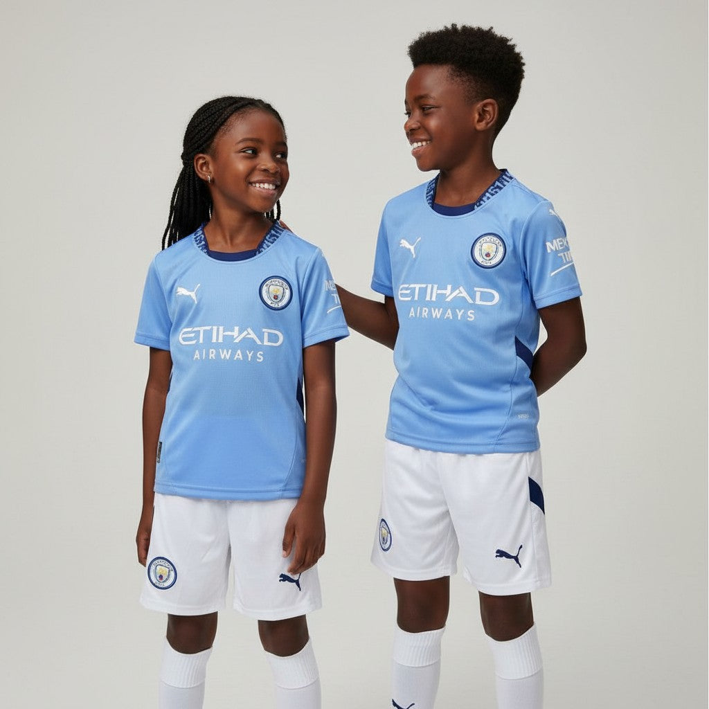 Man City FC Kids Kit — Sky Blue & White Navy Panel Set
