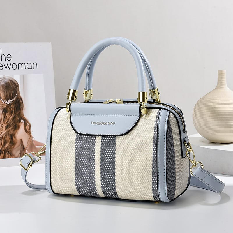 Original pale-blue and ivory striped handbag photo