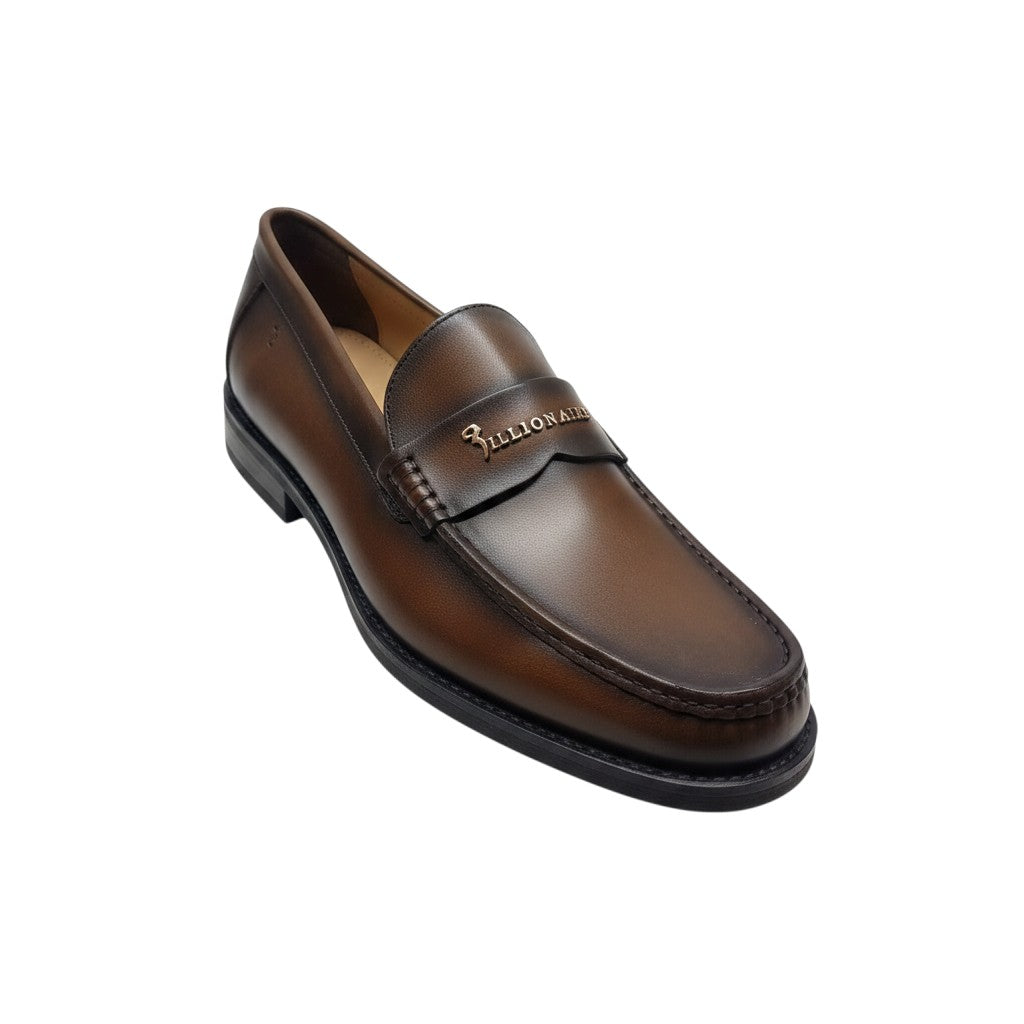 Tan Burnished Leather Scalloped-Strap Loafer