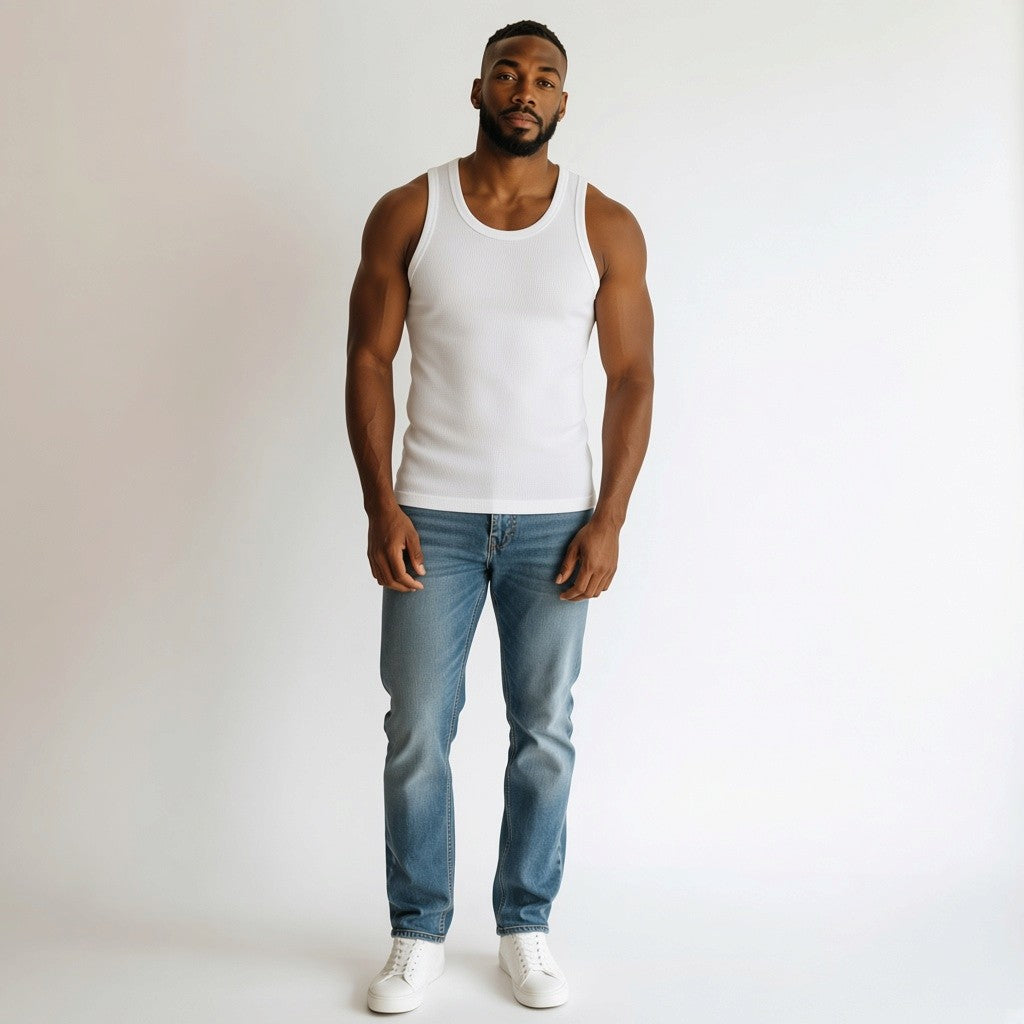 Men’s White Sleeveless Underwear Vests – 3-Pack
