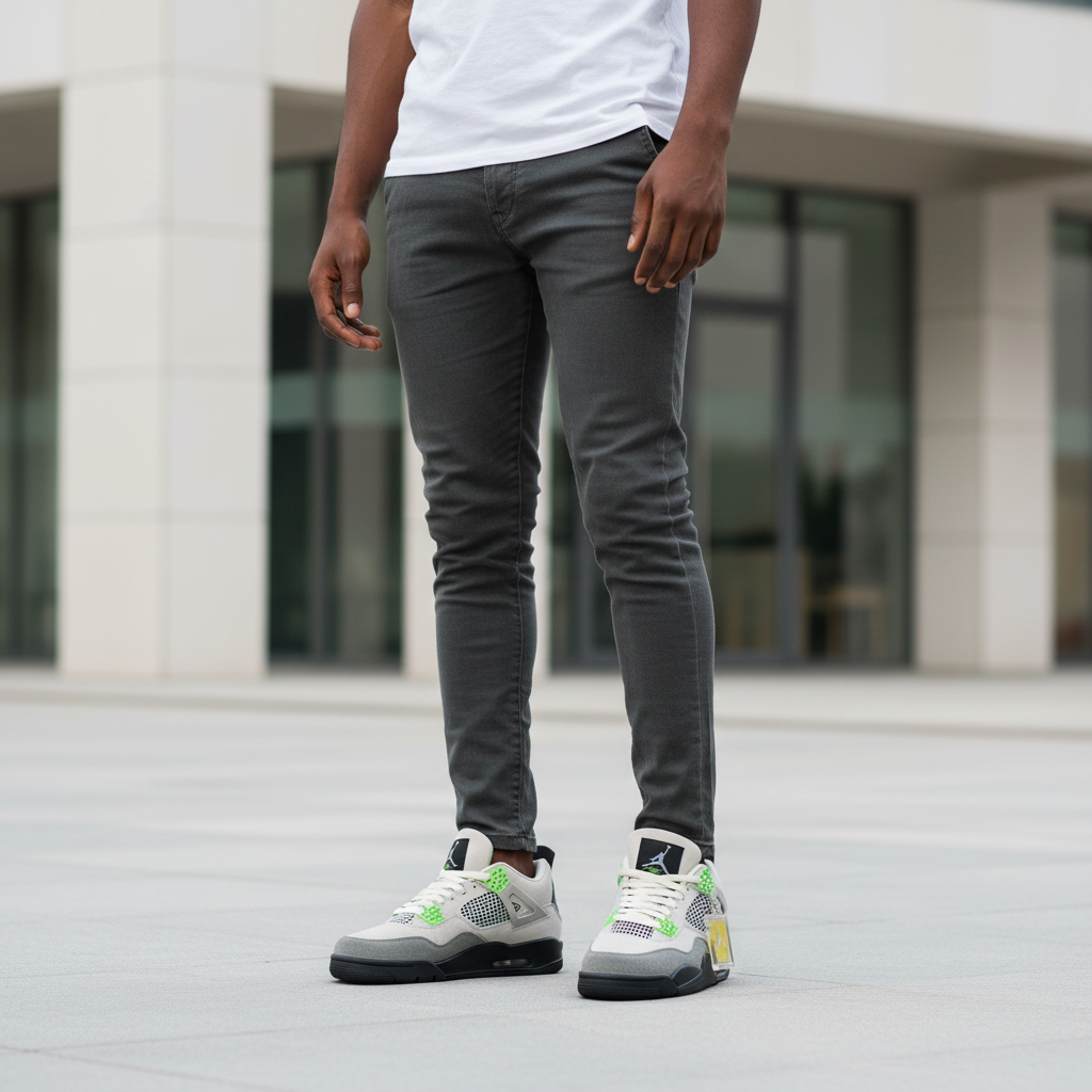 Air Jordan 4 Suede Grey Volt – Model Leg Shot