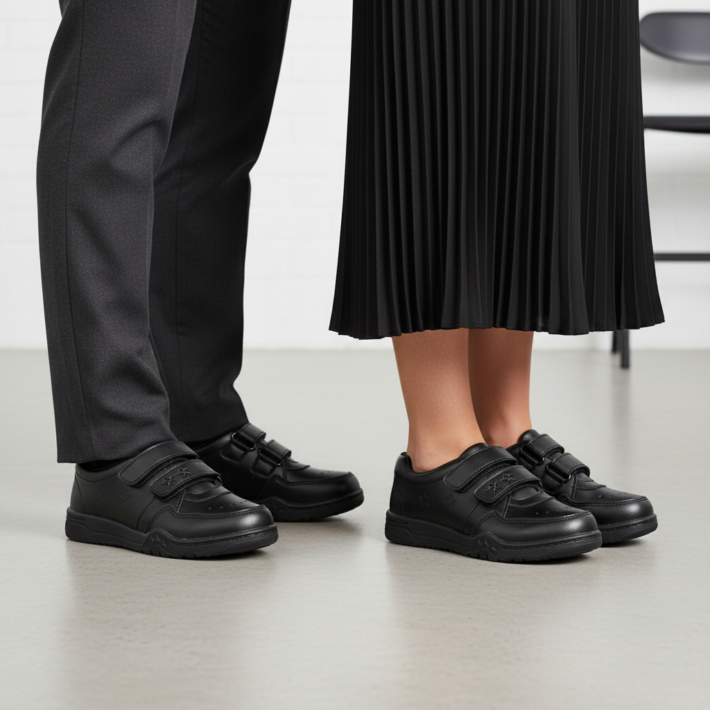 All-Black Velcro Shoes – Unisex Leg Focus