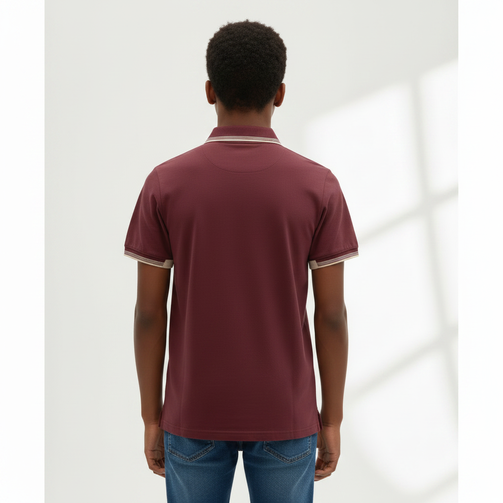 Back view – Burgundy Zip Collar Polo