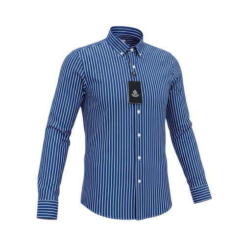 Royal Blue Fine White Pinstripe Long-Sleeve Button-Down Shirt