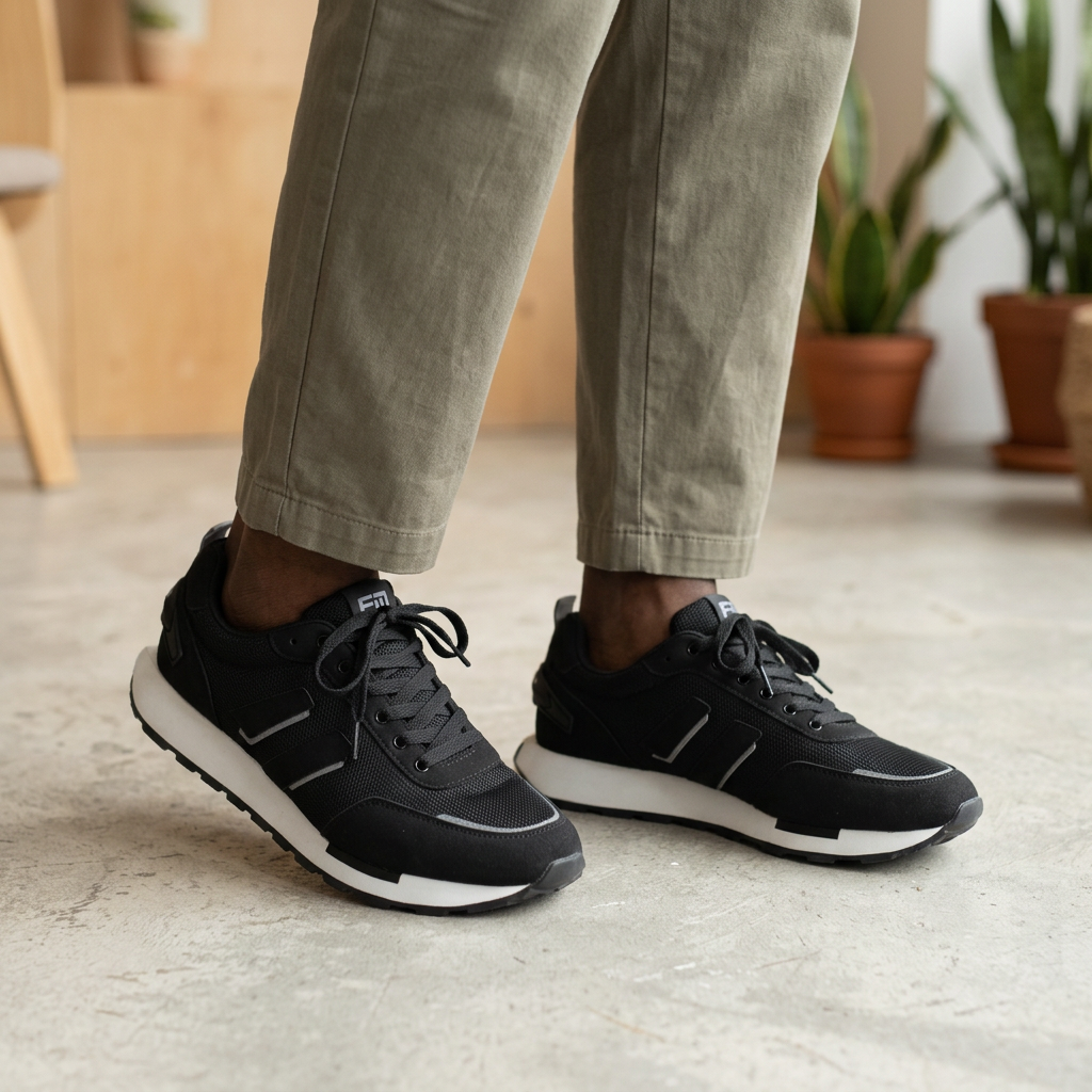 Black contrast-sole sneakers model preview