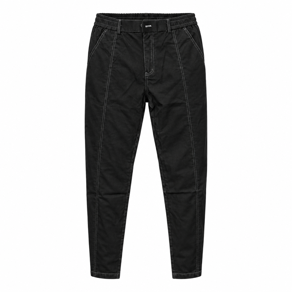 Black contrast-stitch trousers ghost mannequin preview