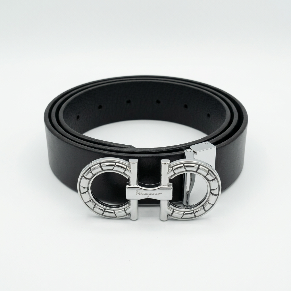Black double-oval buckle belt product preview