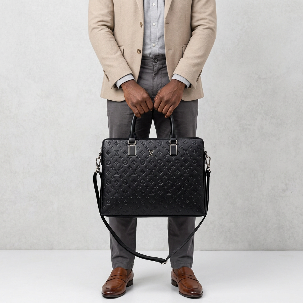 Black embossed laptop bag model preview