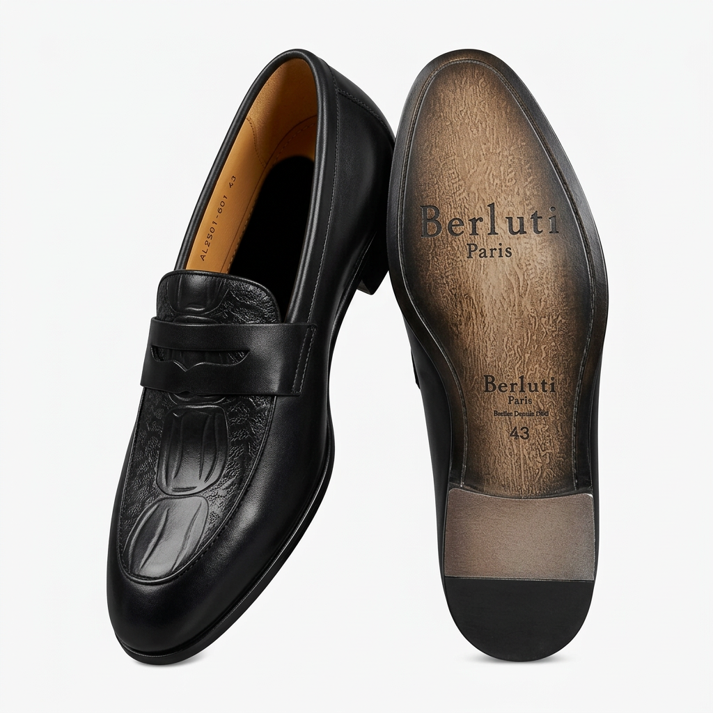 Black embossed penny loafer ghost preview