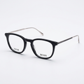 Black glasses with silver-tone arms, studio product image