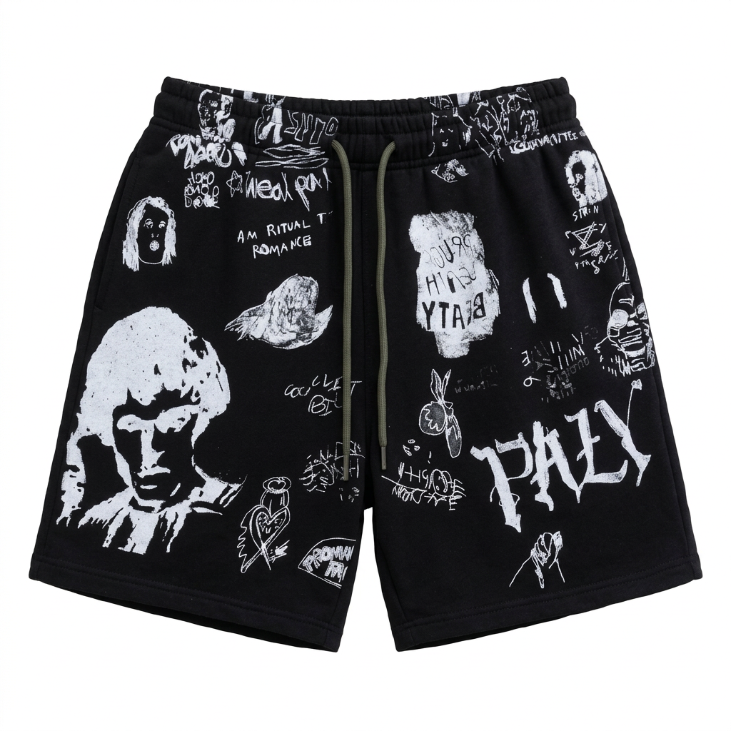 Black graffiti-print shorts product preview