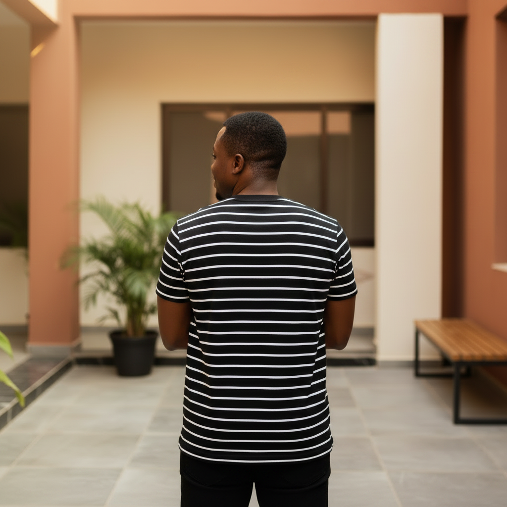 Black Horizontal Stripe Tee - Back Model