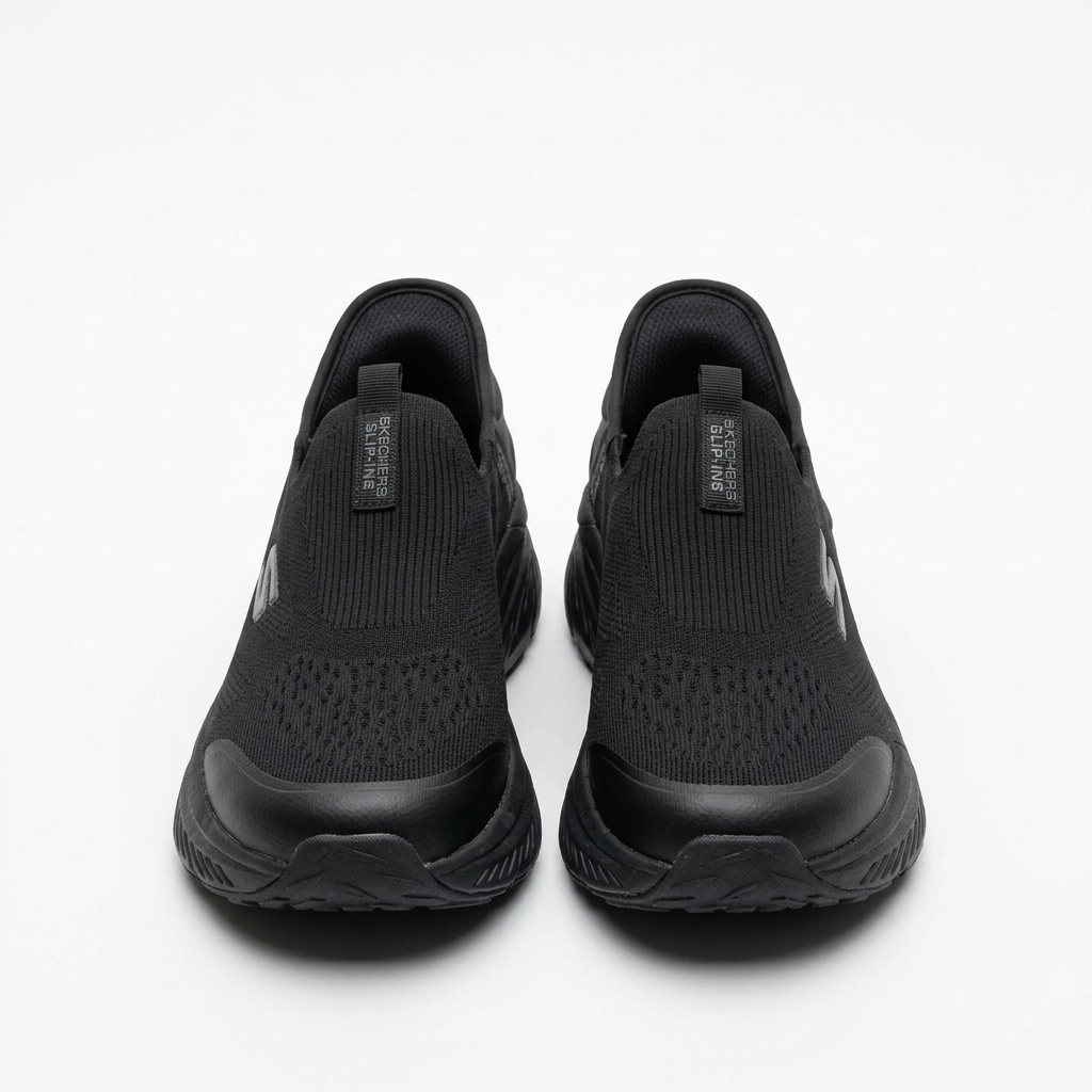 Black knit trainer ghost-mannequin pair