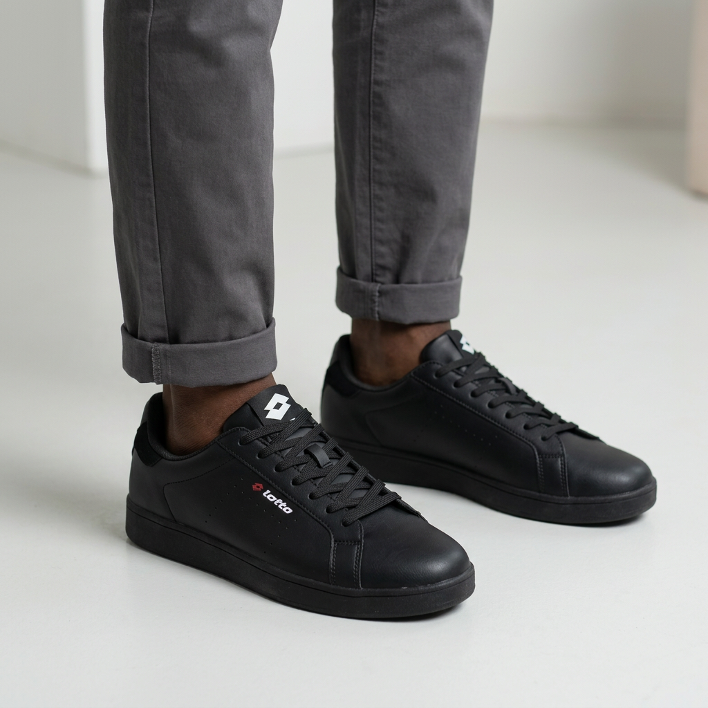 Black leather low-top sneakers model preview