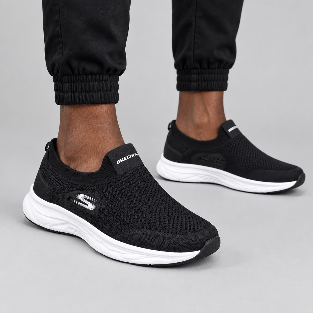 Black Mesh Slip-On – Model Shot Plain Background