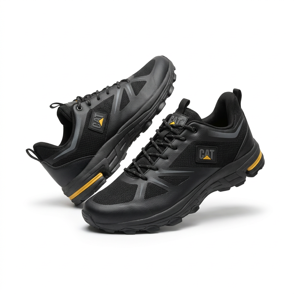 Black panelled sneakers with yellow trim catalog preview