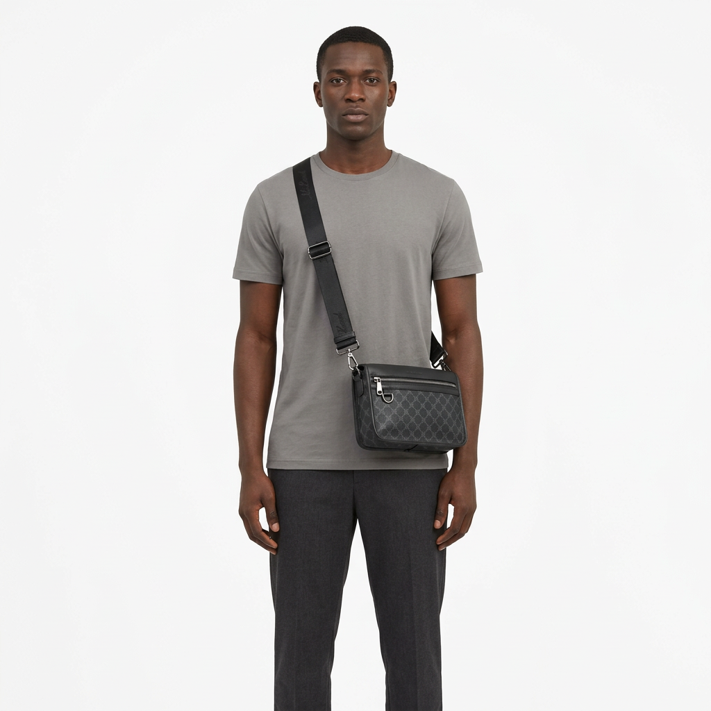 Black patterned crossbody bag model preview