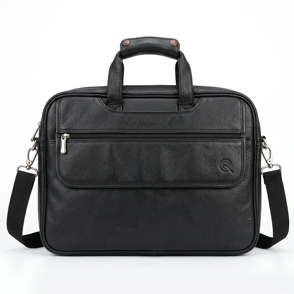 Black pebbled laptop bag front preview