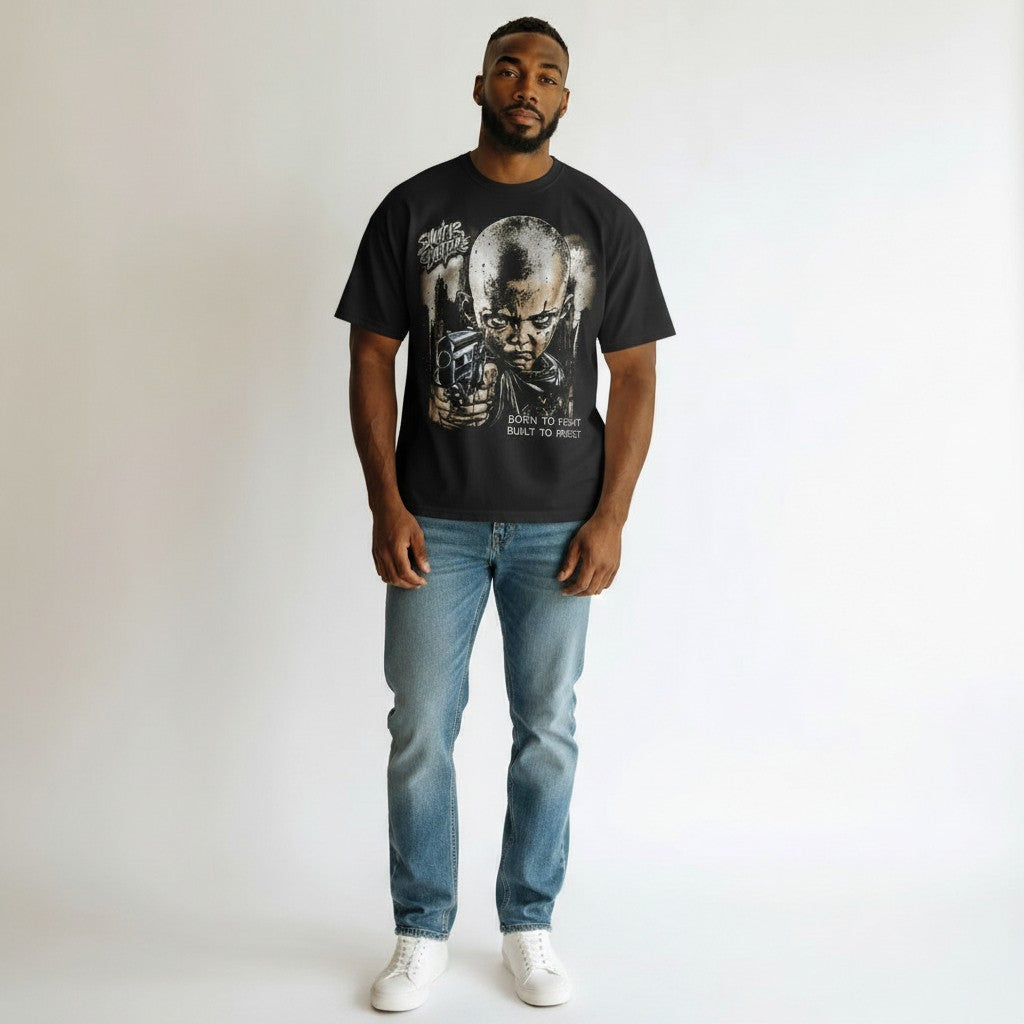 Men's Urban Graphic Oversized Tee - Blue or Black