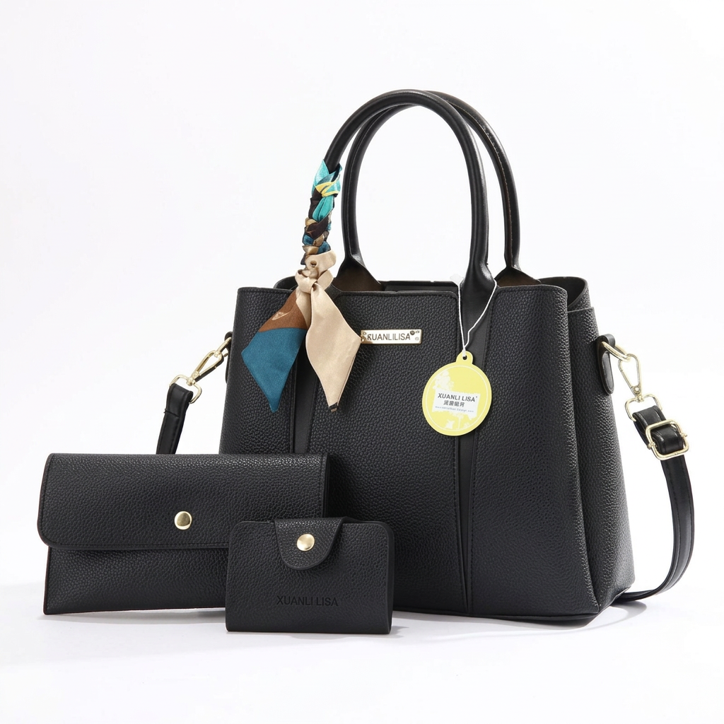 Black scarf-handle handbag studio preview
