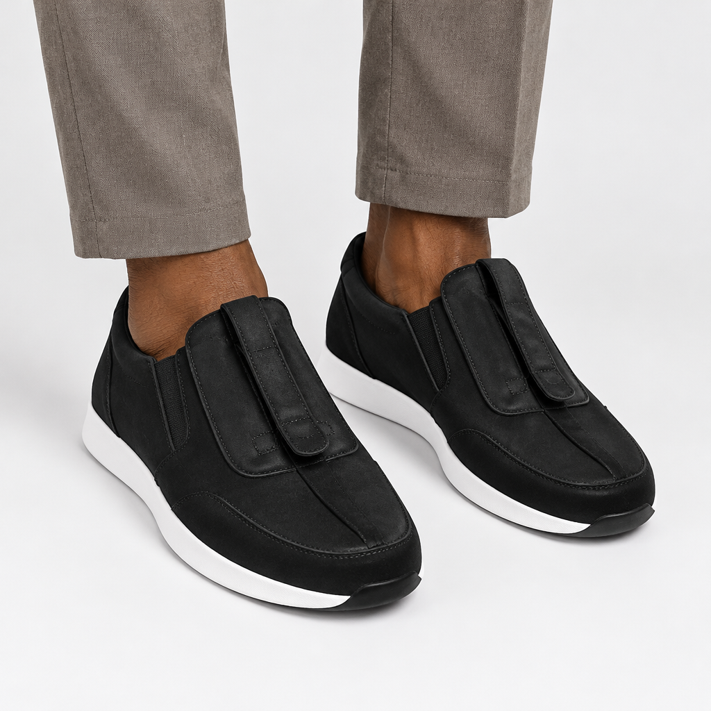 Black slip-on shoes model preview