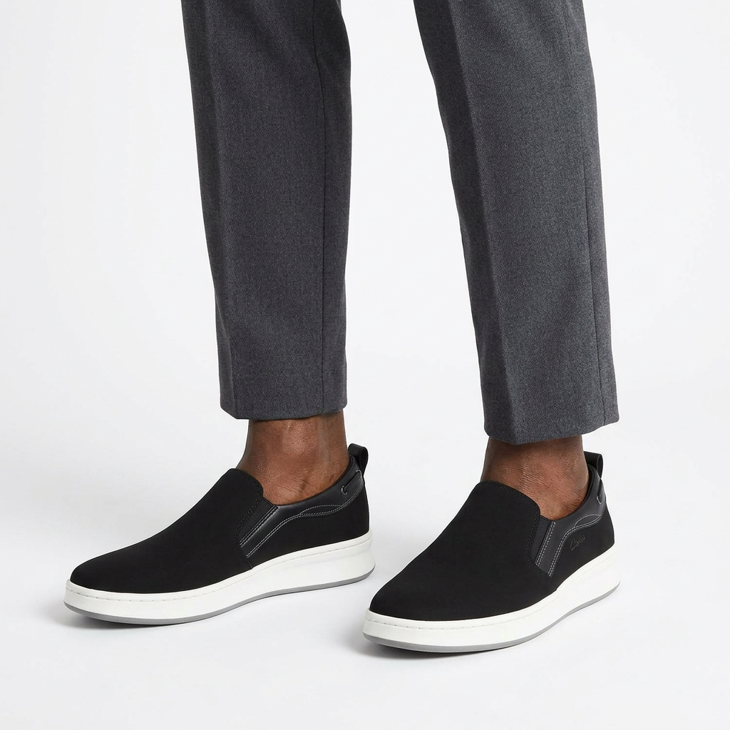 Black slip-on shoes model preview