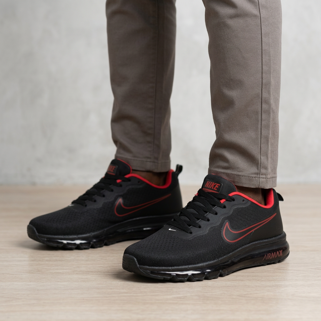 Black sneakers with red lining model preview