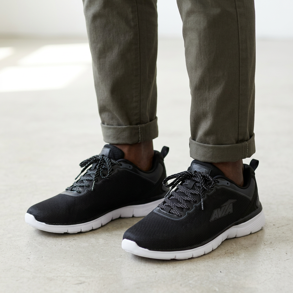 Black sneakers with speckled laces model preview