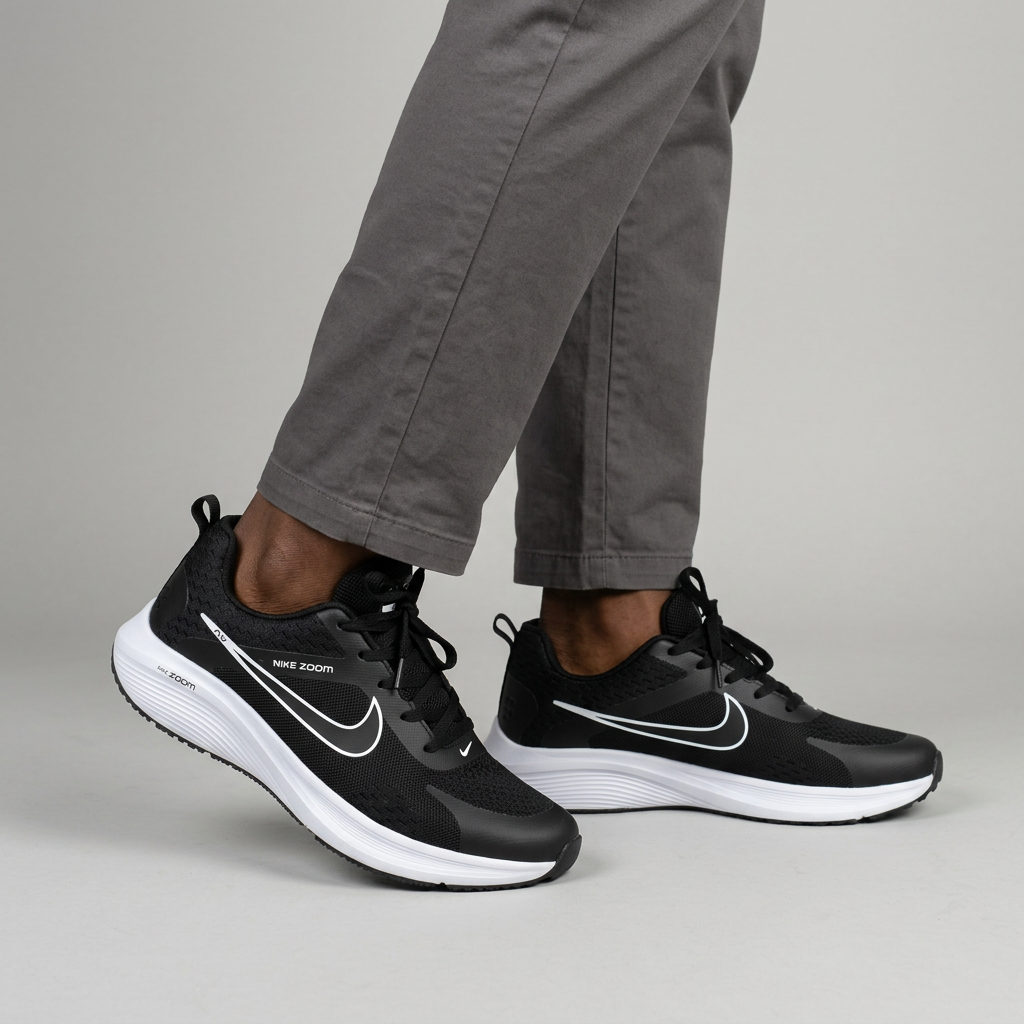 Black sneakers with white soles model preview