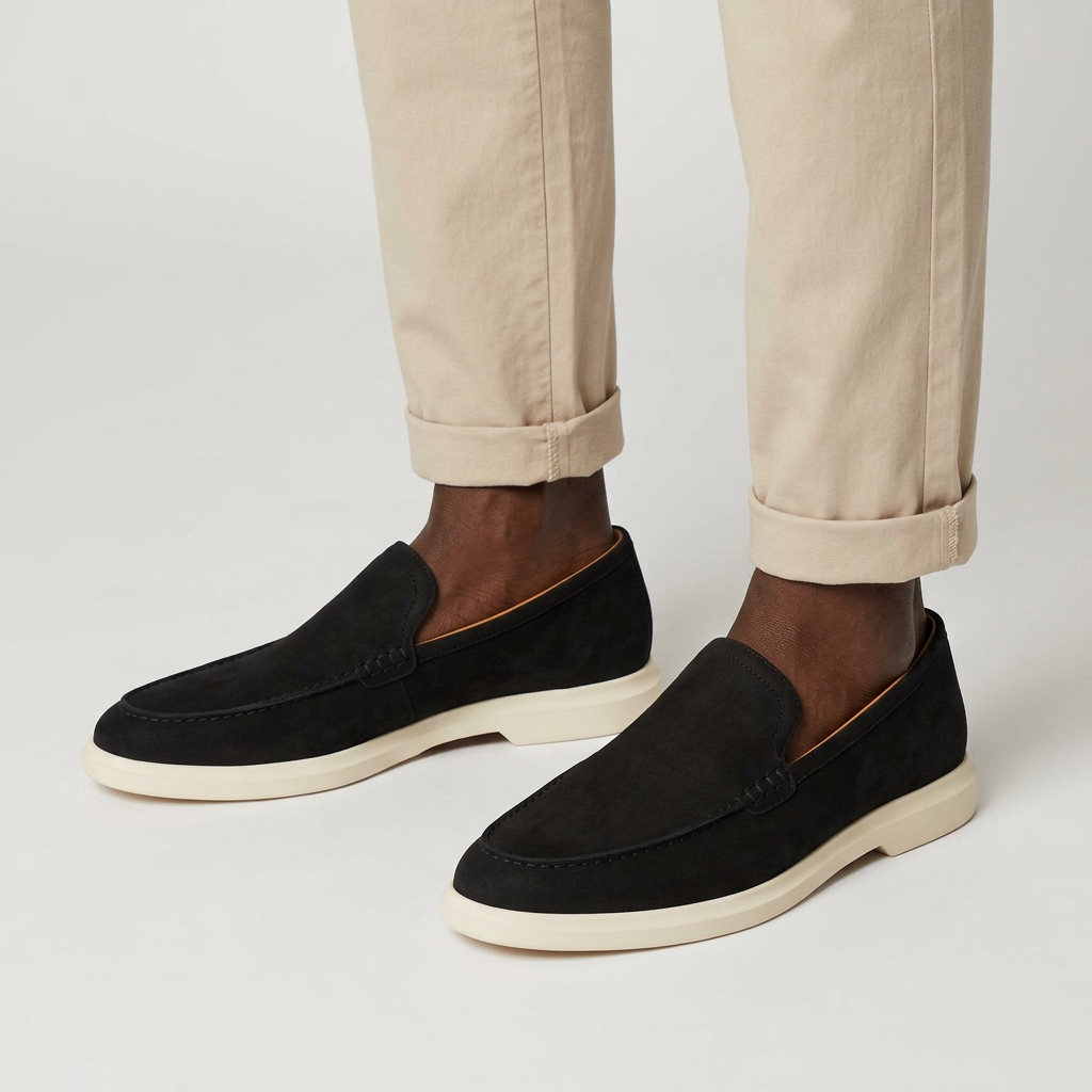 Black stitched loafers model preview