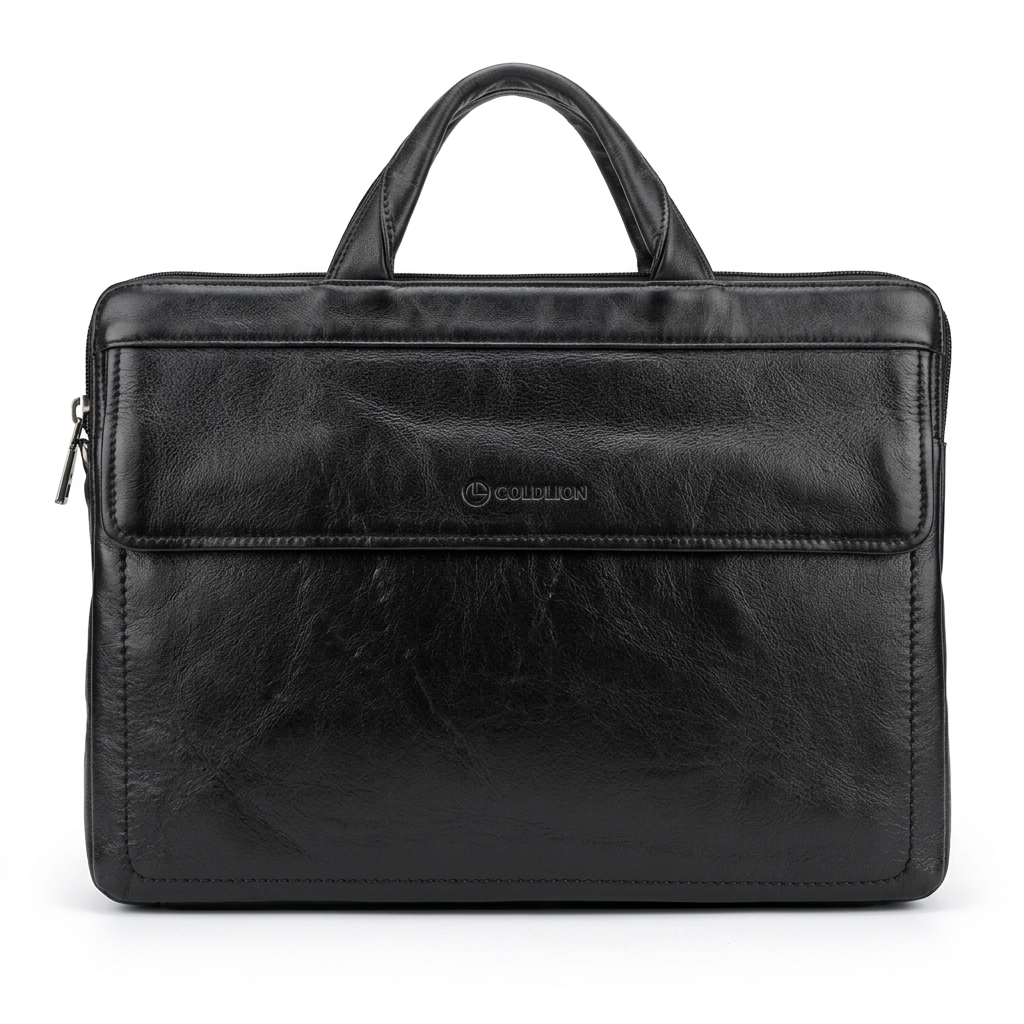 Black stitched-panel laptop bag product preview