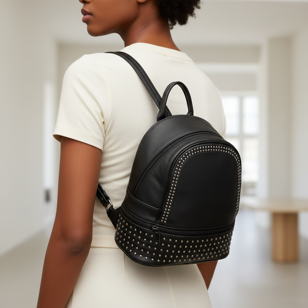 Black Studded Ladies Mini Backpack – Model Redo