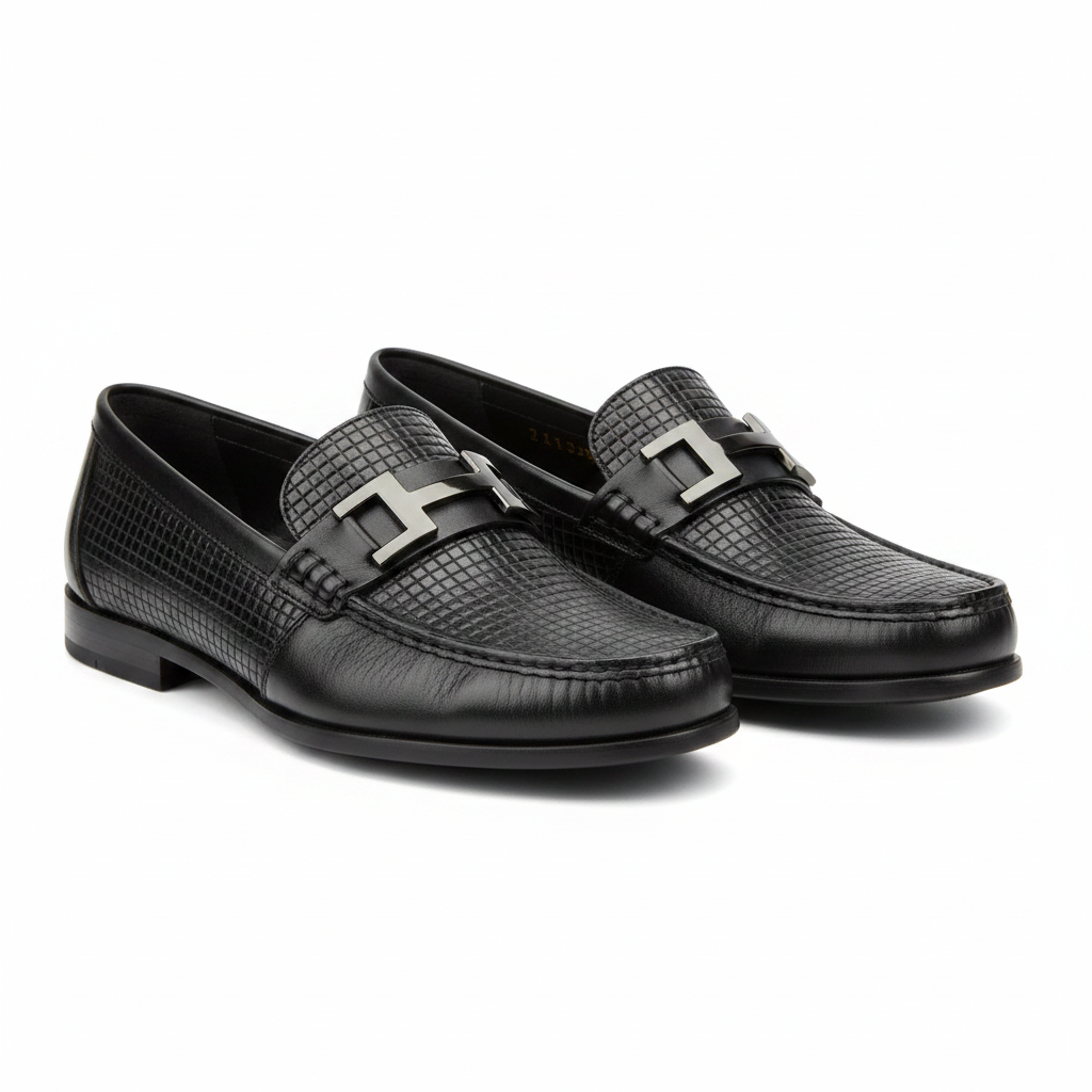 Black Textured H-Bar Loafer – Both Shoes Ghost