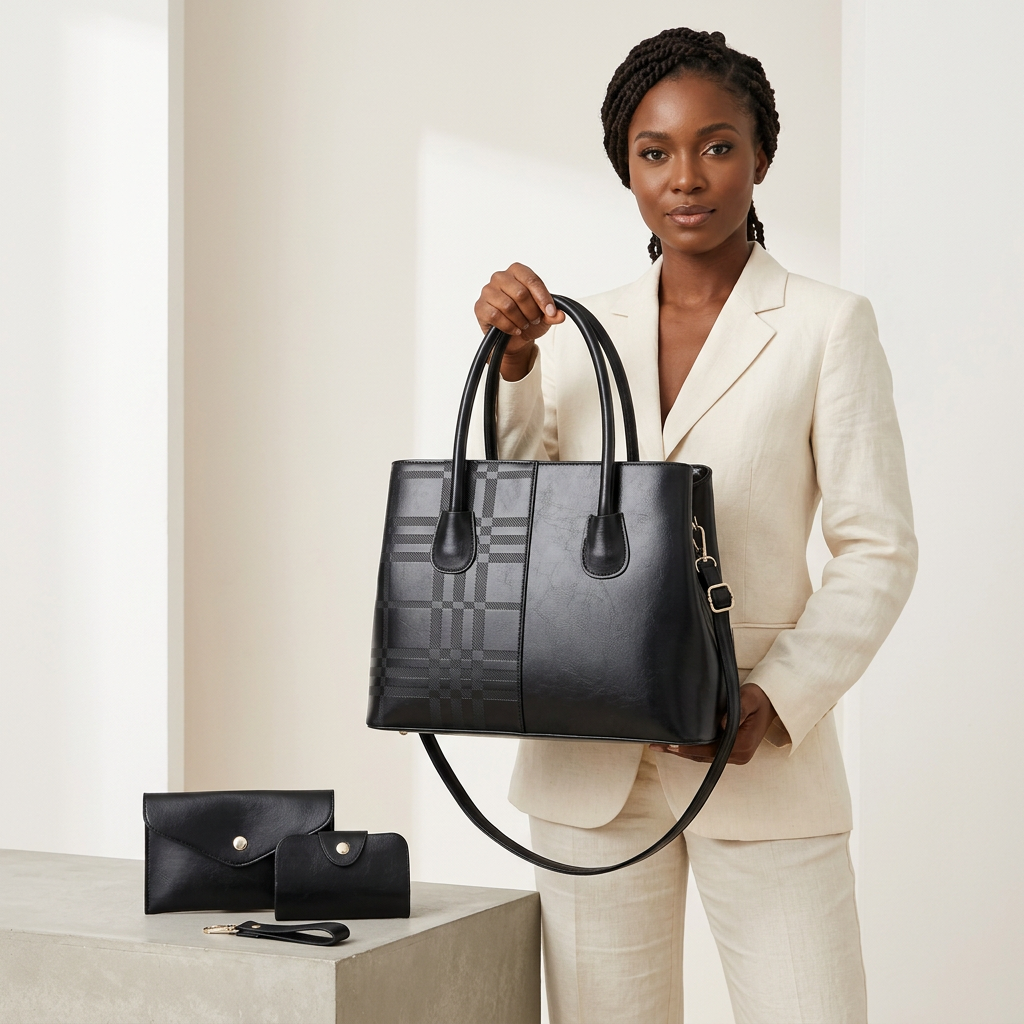 Black three-piece tote model preview