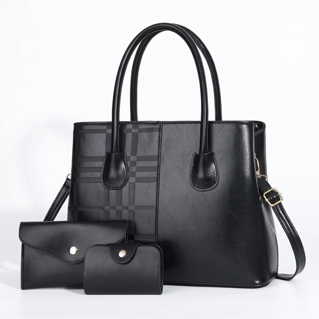 Black three-piece tote studio preview
