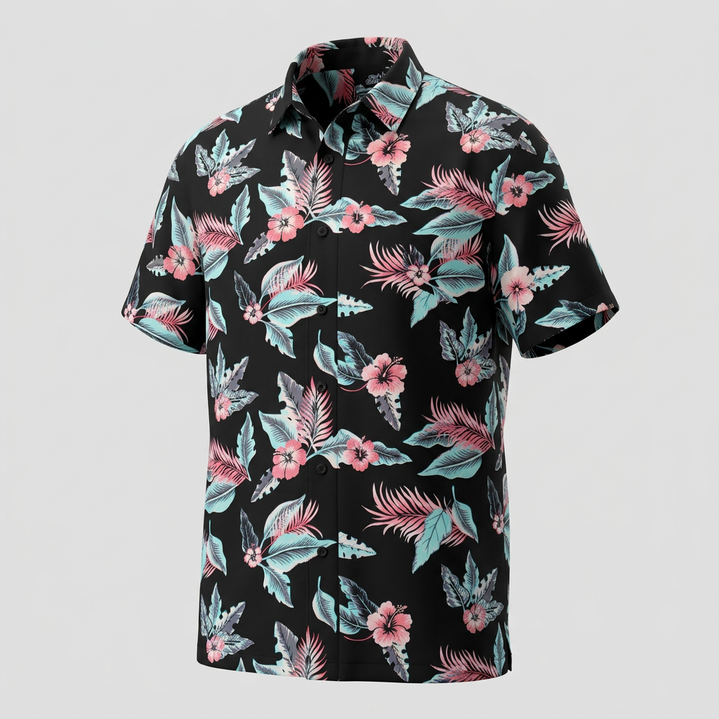Black tropical floral shirt dimensional ghost preview