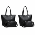 Black two-piece tote bag set shown in front and side catalog views