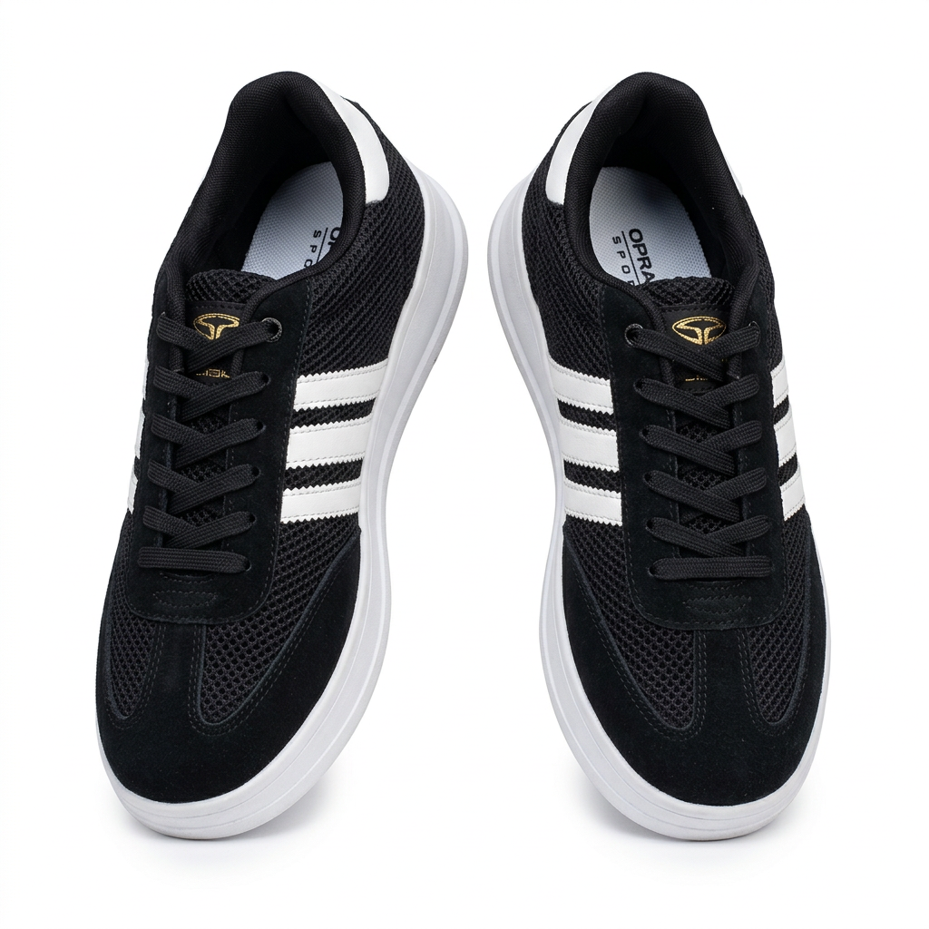 Black two-stripe sneaker catalog image