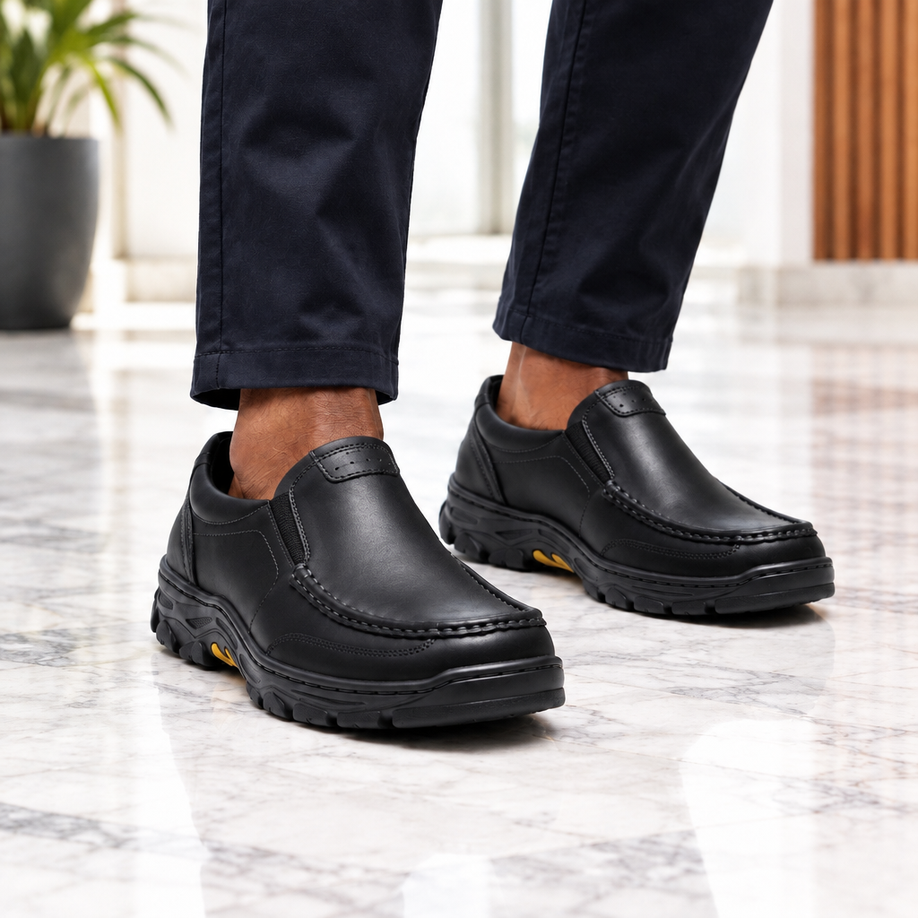 Black Waxed Leather Slip-On – Model