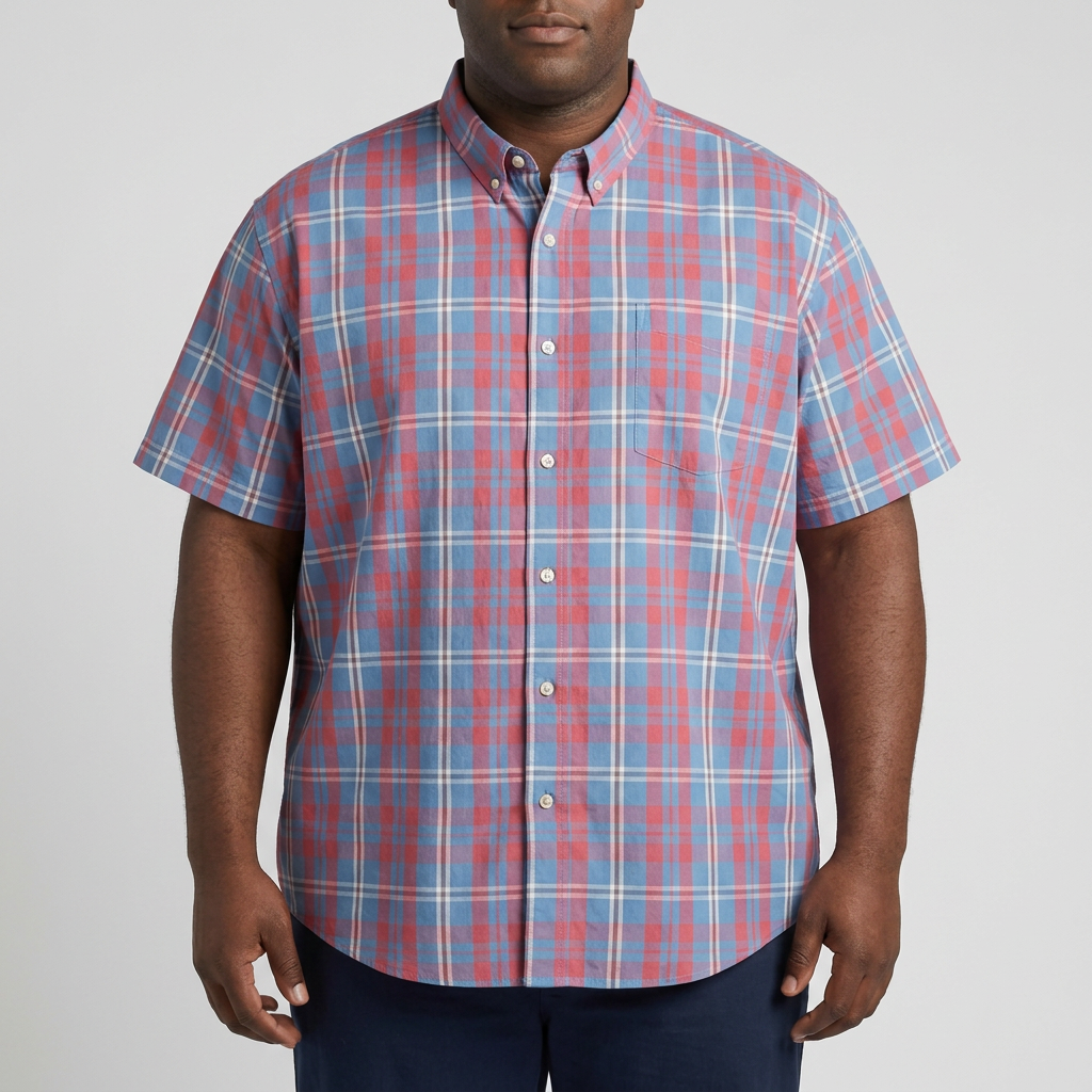 Blue and red check shirt model preview