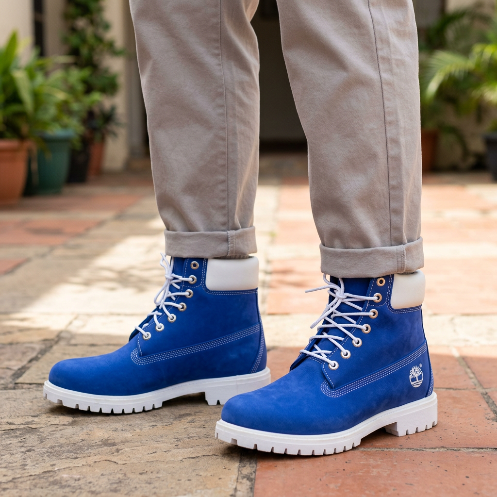 Blue and White Lace-Up Shoes