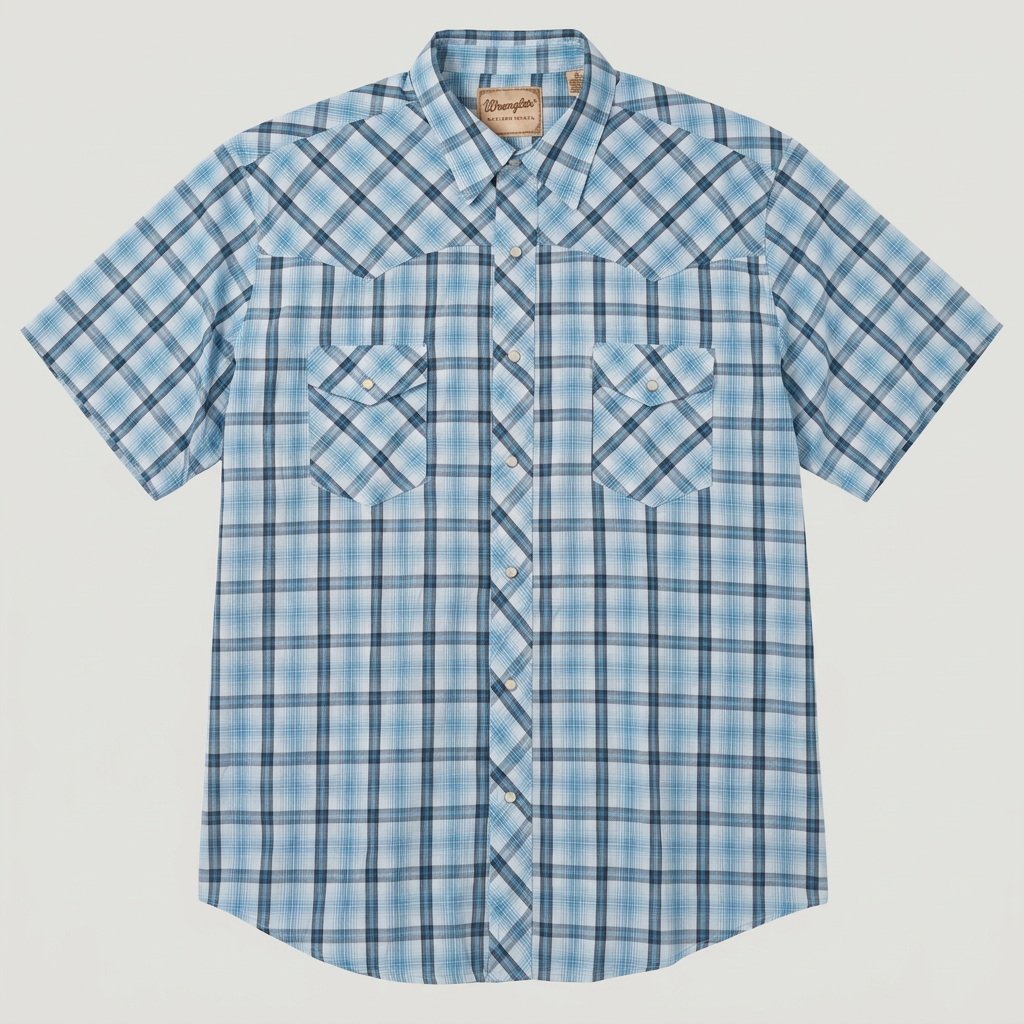 Blue checked short-sleeve shirt ghost-mannequin shot