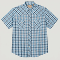 Blue checked short-sleeve shirt ghost-mannequin shot
