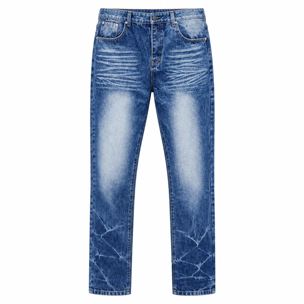 Blue faded-wash jeans on an invisible mannequin
